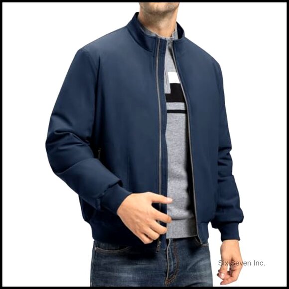 Men's Lightweight Bomber Jacket Water Resistant Windproof Quilted Full Zip - Picture 2 of 7